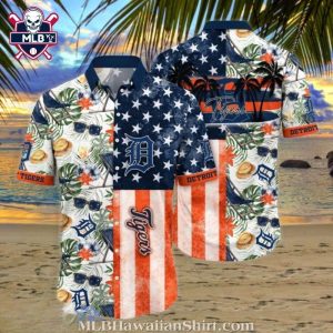 American Flag Themes With Tropical Elements Detroit Tigers Aloha Shirt