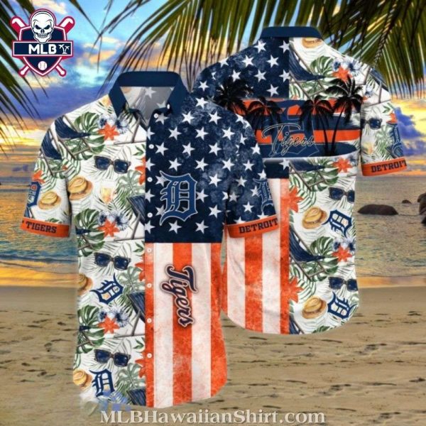 American Flag Themes With Tropical Elements Detroit Tigers Aloha Shirt