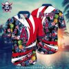 Angels Baseball Seam-Inspired Hawaiian Shirt With Red And White Stripes