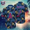 Angels Baseball Seam-Inspired Hawaiian Shirt With Red And White Stripes