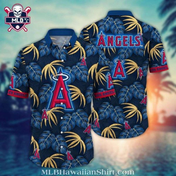 Angels Navy Hawaiian Shirt With Golden Palm And Team Logo