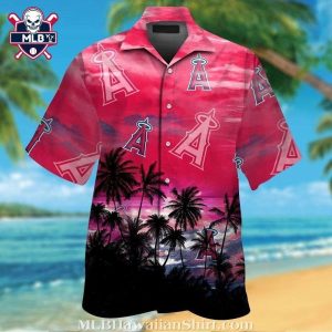 Angels Sunset Paradise Hawaiian Shirt With Palm Tree Silhouettes
