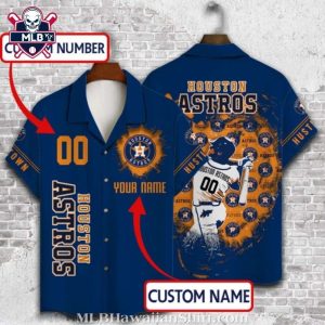 Astros Player Custom Name Hawaiian Shirt – Royal Blue Team Hustle Design