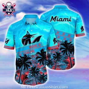 Azure Palm Breeze – Miami Marlins Tropical Hawaiian Shirt
