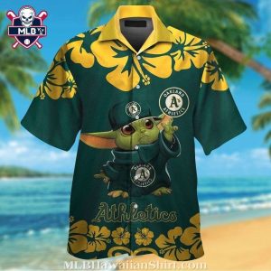 Baby Yoda Graphics Hibiscus Pattern Oakland Athletics Hawaiian Shirt