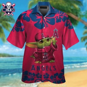Baby Yoda Graphics LA Angels Hawaiian Shirt With Hibiscus Pattern