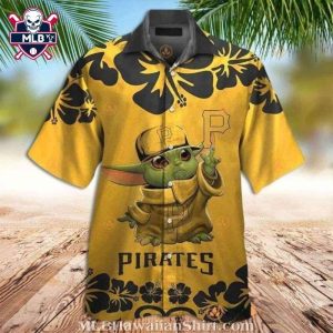 Baby Yoda Pittsburgh Pirates Aloha Shirt With Tropical Hibiscus Design