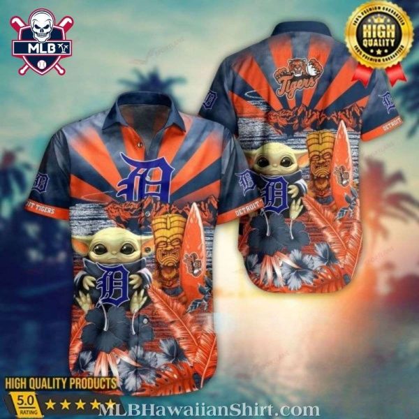 Baby Yoda Tiki Totem Detroit Tigers Tropical Hawaiian Shirt