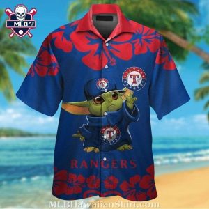 Baby Yoda Tropical Hibiscus Texas Rangers Hawaiian Shirt