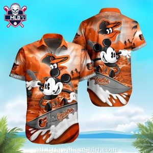 Baltimore Orioles And Mickey Mouse Adventure Hawaiian Shirt