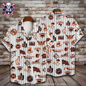 Baltimore Orioles Baseball Icons And Pinstripes Tropical Hawaiian Shirt