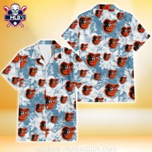 Baltimore Orioles Blue Tropical Hibiscus Aloha Shirt