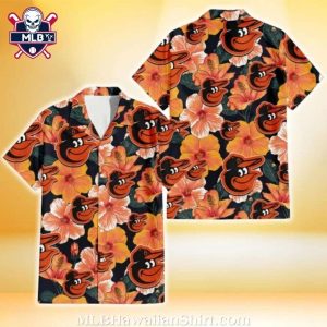 Baltimore Orioles Bright Orange Hibiscus Hawaiian Shirt