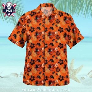 Baltimore Orioles Casual Orange Hibiscus Hawaiian Shirt