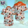 Baltimore Orioles Classic Monochrome Floral Button-Up Hawaiian Shirt