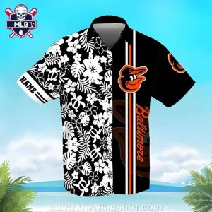 Baltimore Orioles Classic Monochrome Floral Button-Up Hawaiian Shirt