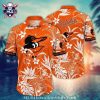 Baltimore Orioles Classic Monochrome Floral Button-Up Hawaiian Shirt