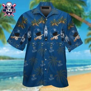 Beachside Ballgame – Royals Aloha Shirt With Palm Trees And Baseball Elements