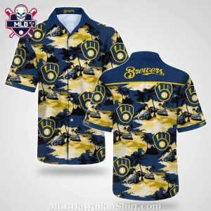 Beachside Baseball – Milwaukee Brewers Sunset Palm Hawaiian Shirt