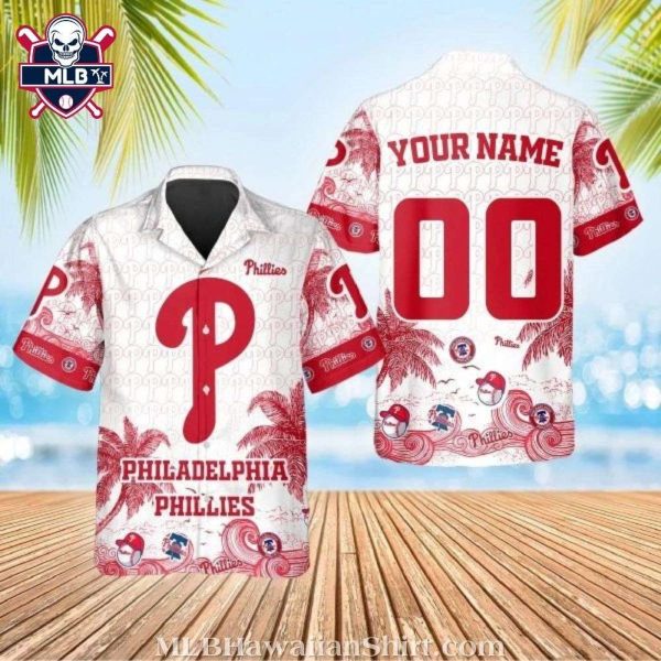 Beachside Pitch – Phillies White Hawaiian Shirt With Red Accents