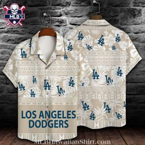 Beige Classic LA Dodgers Emblem Hawaiian Shirt