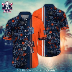 Blue And Orange Floral Pattern Detroit Tigers Tropical Hawaiian Shirt