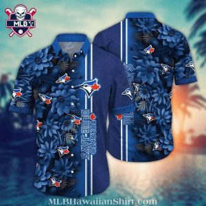 Blue Jays Floral Emblem Navy Tropical Hawaiian Shirt