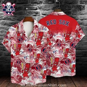 Boston Red Sox Aloha Shirt With Pink Flower And Baseball Graphics