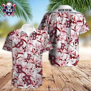 Boston Red Sox Botanical And Logo Print Tropical Hawaiian Shirt