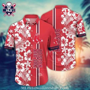 Boston Red Sox Classic White Floral Red Aloha Shirt
