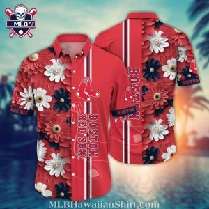 Boston Red Sox Daisy And Hibiscus Floral Hawaiian Shirt