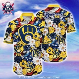 Brewers’ Floral Night – Navy And Yellow Milwaukee Brewers Hawaiian Shirt