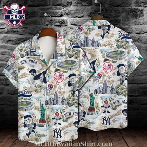 Cartoon Cityscape NY Yankees Hawaiian Shirt – Playful New York Icons