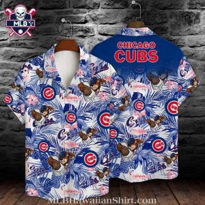 Chicago Cubs Bear And Palm Navy Blue Tropical Hawaiian Shirt