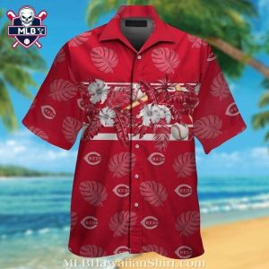 Cincinnati Reds Hawaiian Shirt With Tropical Leaves And Hibiscus Flowers