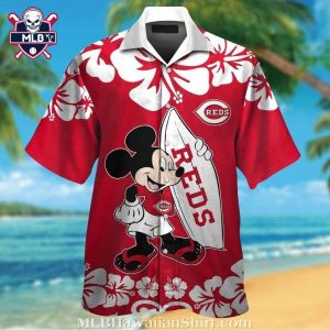 Cincinnati Reds Logo Print Hawaiian Shirt – Mickey Mouse Hibiscus Motif