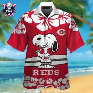 Cincinnati Reds Logo Print Hawaiian Shirt – Snoopy With Surfboard Design