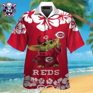 Cincinnati Reds Tropical Hawaiian Shirt With Baby Yoda Hibiscus Theme