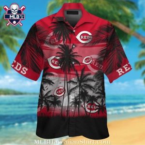 Cincinnati Reds Tropical Hawaiian Shirt With Palm Tree And Sunset Design
