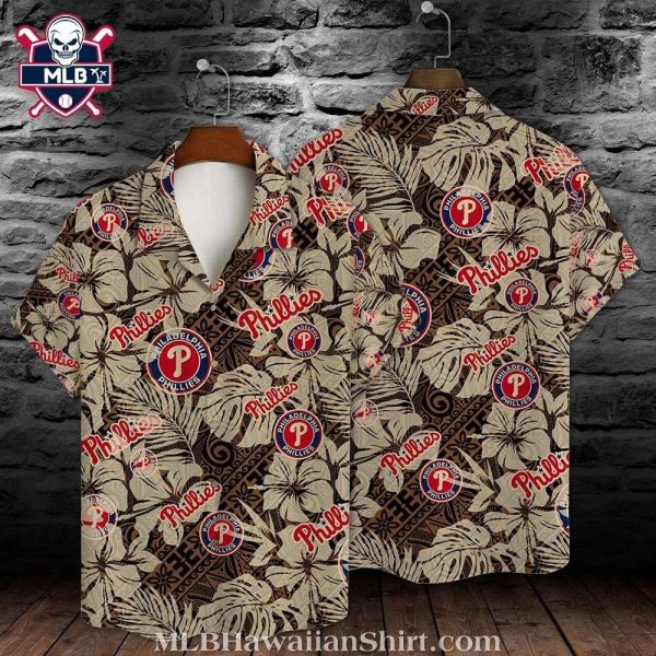 Classic Beige Phillies Logo Patterned Hawaiian Aloha Shirt