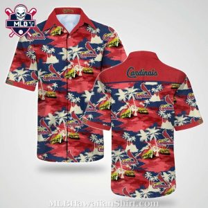 Classic Camo And Palm Silhouette Cardinals Baseball Hawaiian Shirt