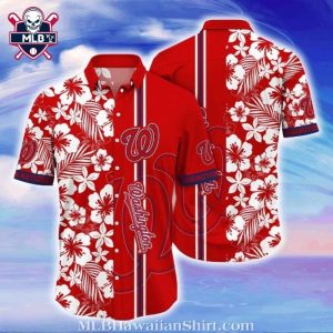 Classic Hibiscus Washington Nationals Hawaiian Shirt – Striped Floral Elegance