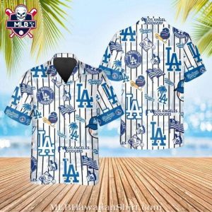 Classic LA Dodgers Iconography White Hawaiian Shirt