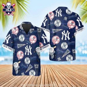 Classic Mascot NY Yankees Aloha Shirt – Midnight Navy Cartoon Fun
