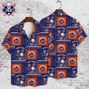 Classic Mets Pinstripe Pride Blue Hawaiian Shirt