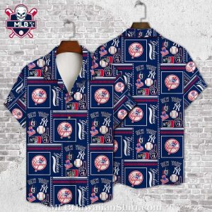 Classic Patchwork NY Yankees Tropical Shirt – Navy Blue Field Of Dreams