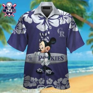 Colorado Rockies Aloha Shirt Featuring Minnie Mouse And Surfboard Design