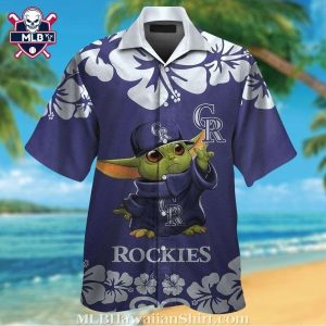 Colorado Rockies Hawaiian Shirt With Baby Yoda And Hibiscus Design