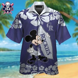 Colorado Rockies Hawaiian Shirt With Mickey Mouse And Surfboard Design