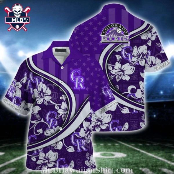 Colorado Rockies Purple Floral Curve MLB Aloha Shirt